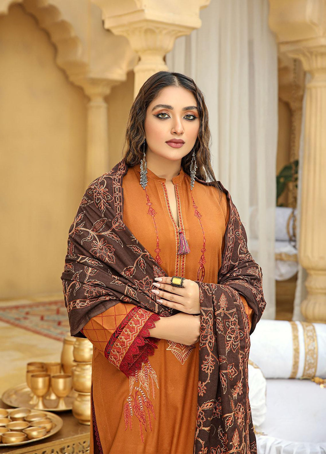 Aks by Humdum Embroidered Woolen Suits Unstitched 3 Piece HD22A D-04 - Winter Collection