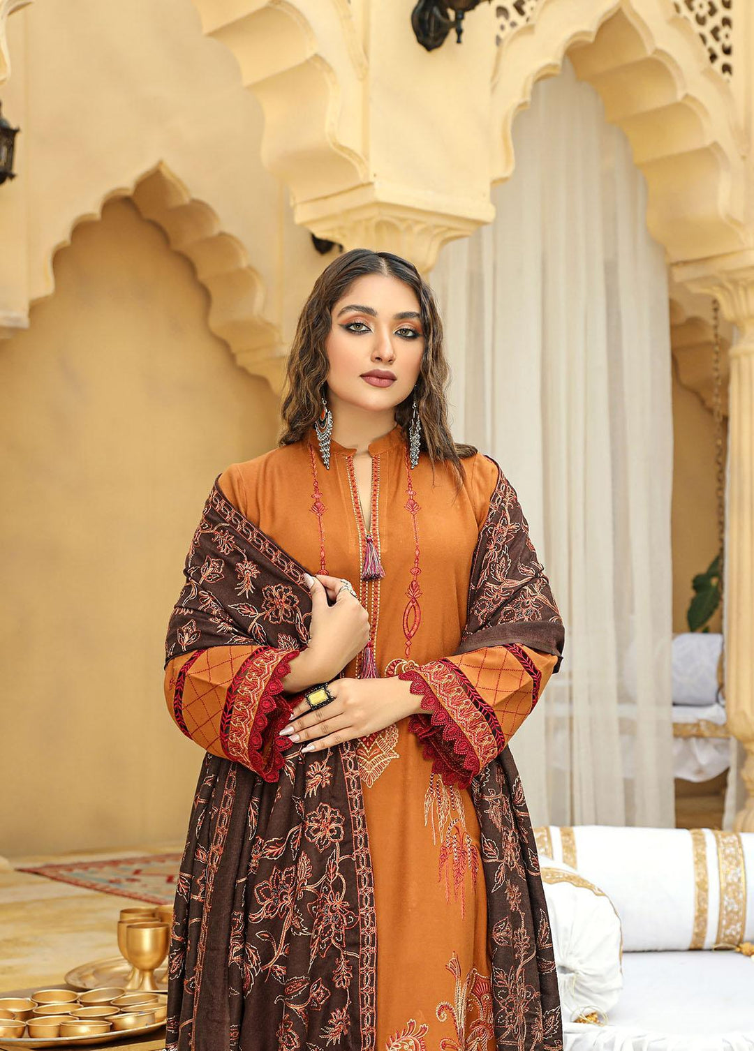 Aks by Humdum Embroidered Woolen Suits Unstitched 3 Piece HD22A D-04 - Winter Collection