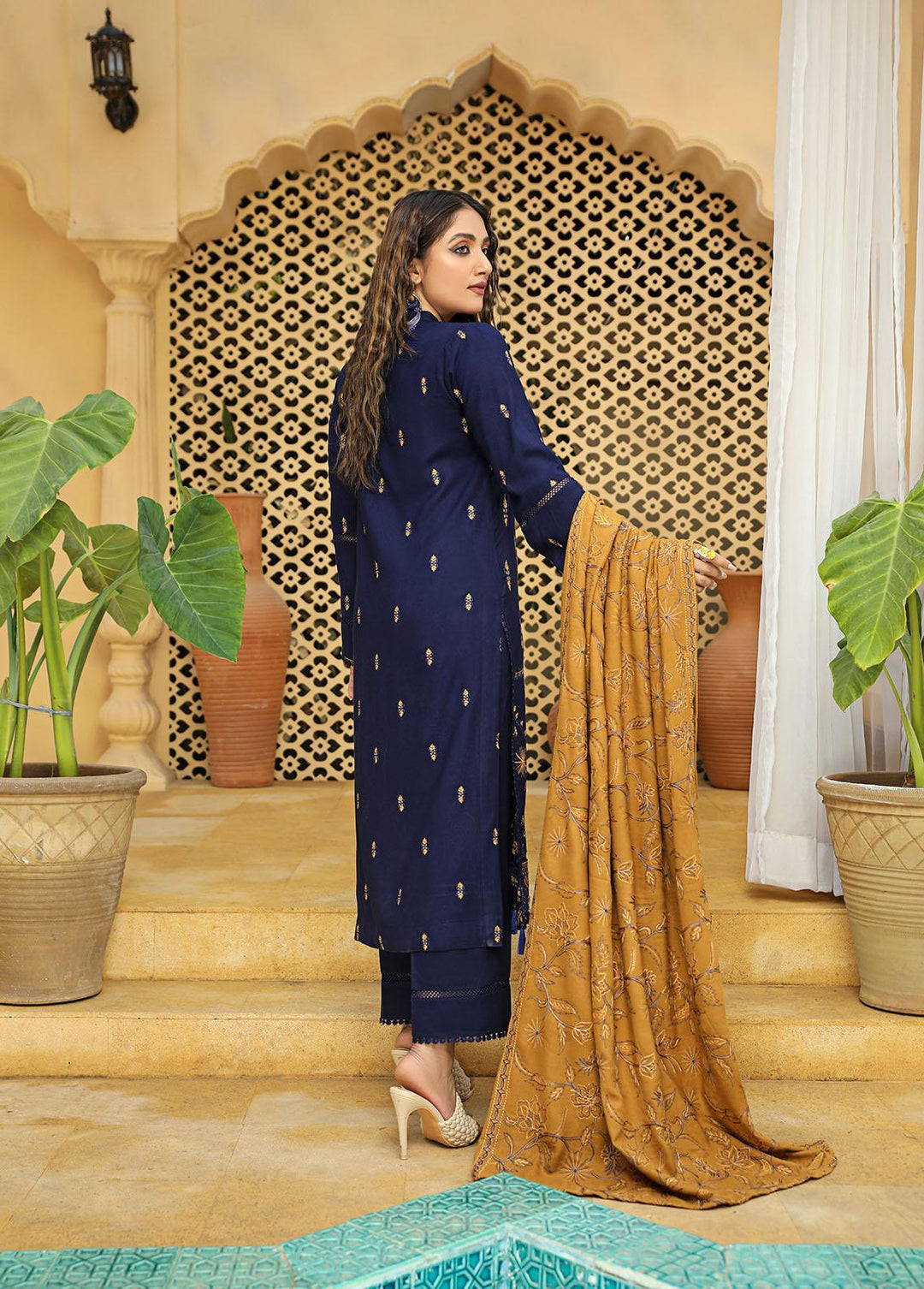 Aks by Humdum Embroidered Woolen Suits Unstitched 3 Piece HD22A D-08 - Winter Collection