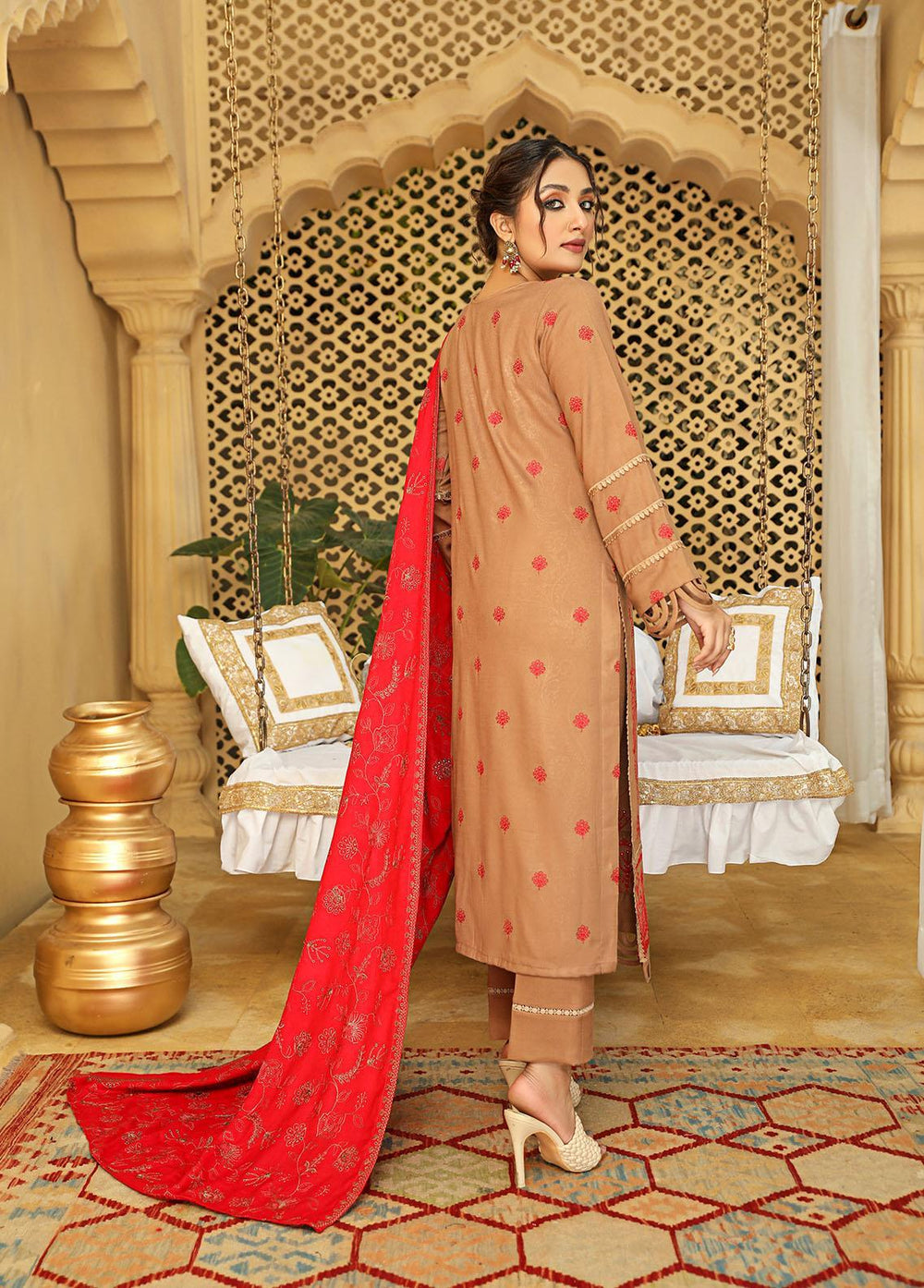 Aks by Humdum Embroidered Woolen Suits Unstitched 3 Piece HD22A D-09 - Winter Collection