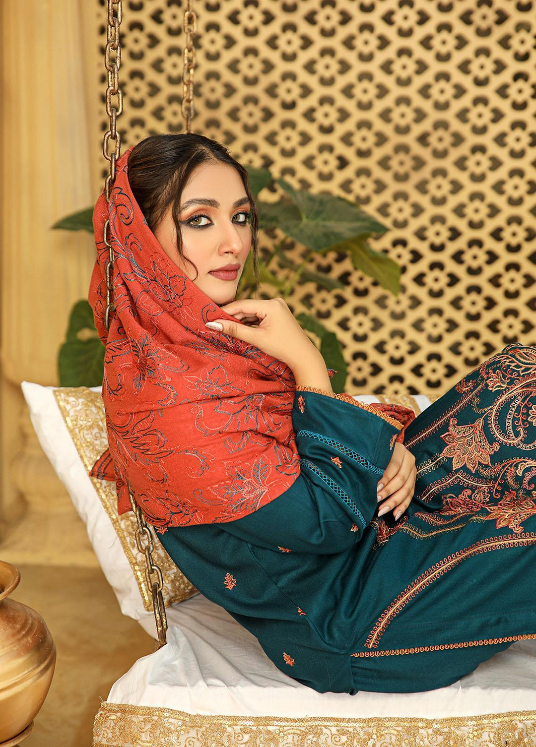 Aks by Humdum Embroidered Woolen Suits Unstitched 3 Piece HD22A D-10 - Winter Collection