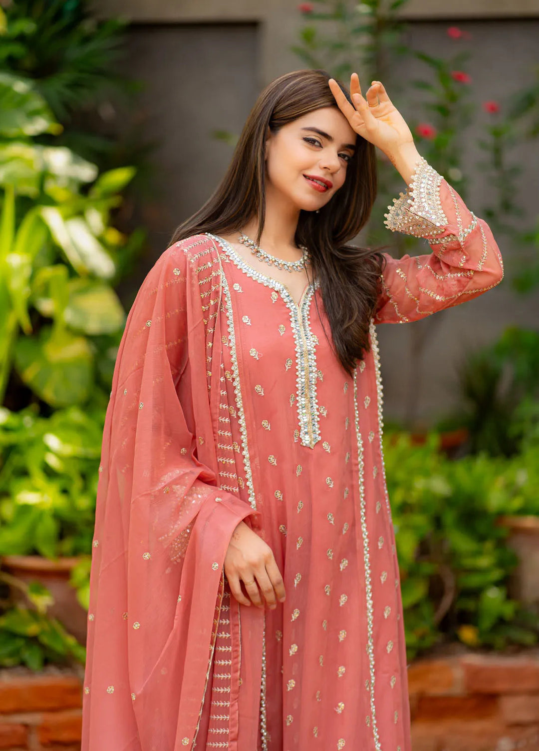 Al Harir Pret Embroidered Chiffon 3 Piece Suit Gulaal Peach