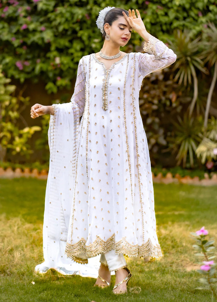Al Harir Pret Embroidered Chiffon 3 Piece Suit Gulaal White