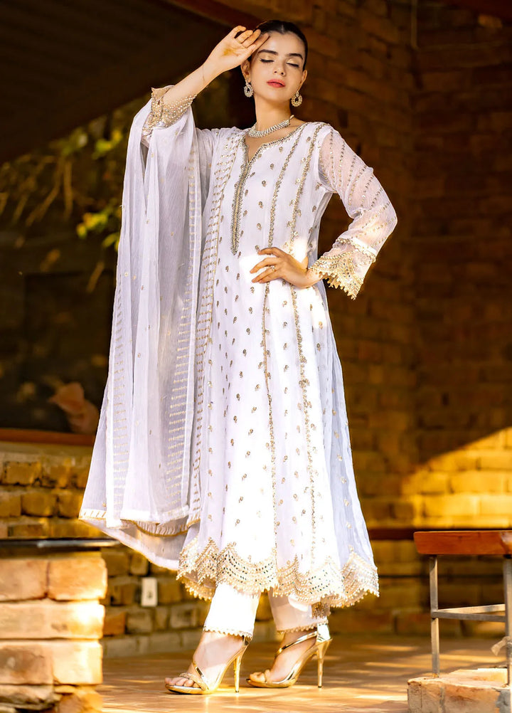 Al Harir Pret Embroidered Chiffon 3 Piece Suit Gulaal White