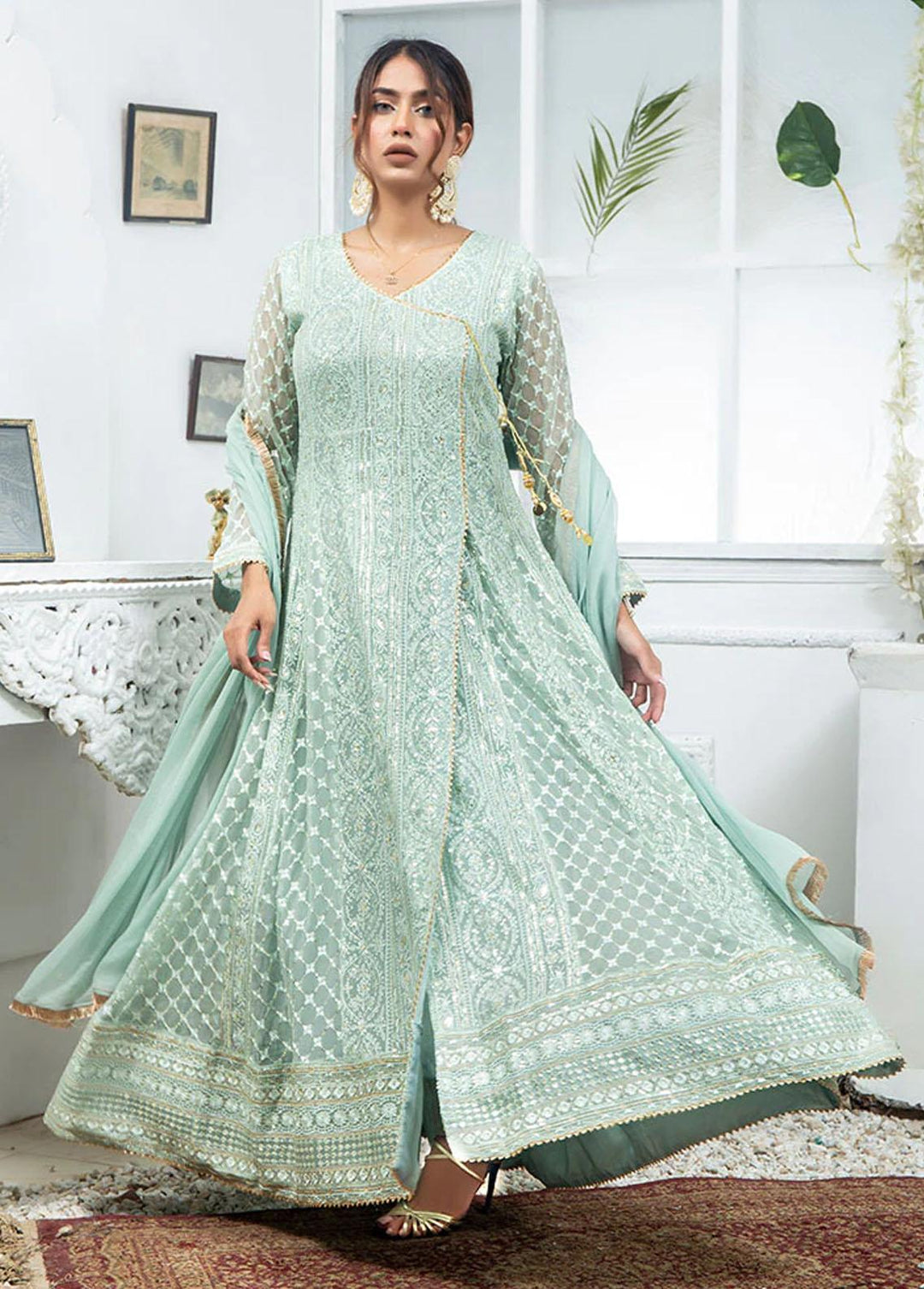 Al Harir Apparel Pret Eastern Chiffon 4 Piece Suit Gulnaz Mint Green