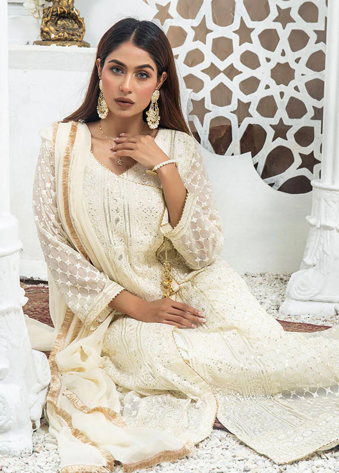 Al Harir Apparel Pret Eastern Chiffon 4 Piece Suit Gulnaz Off White