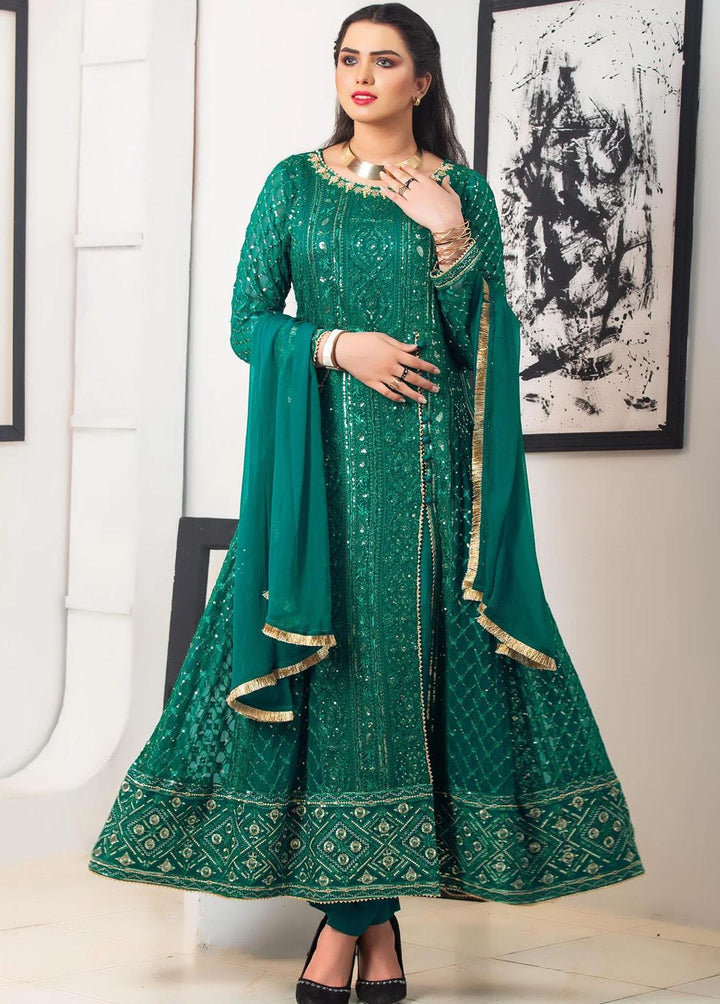 Al Harir Apparel Pret Eastern Chiffon 4 Piece Suit Gulzar Bottle Green