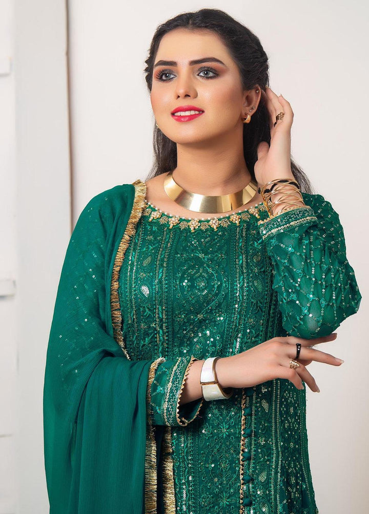 Al Harir Apparel Pret Eastern Chiffon 4 Piece Suit Gulzar Bottle Green