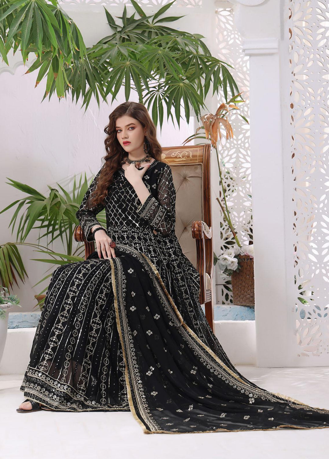 Al Harir Apparel Pret Eastern Chiffon 4 Piece Suit Nashwa Black