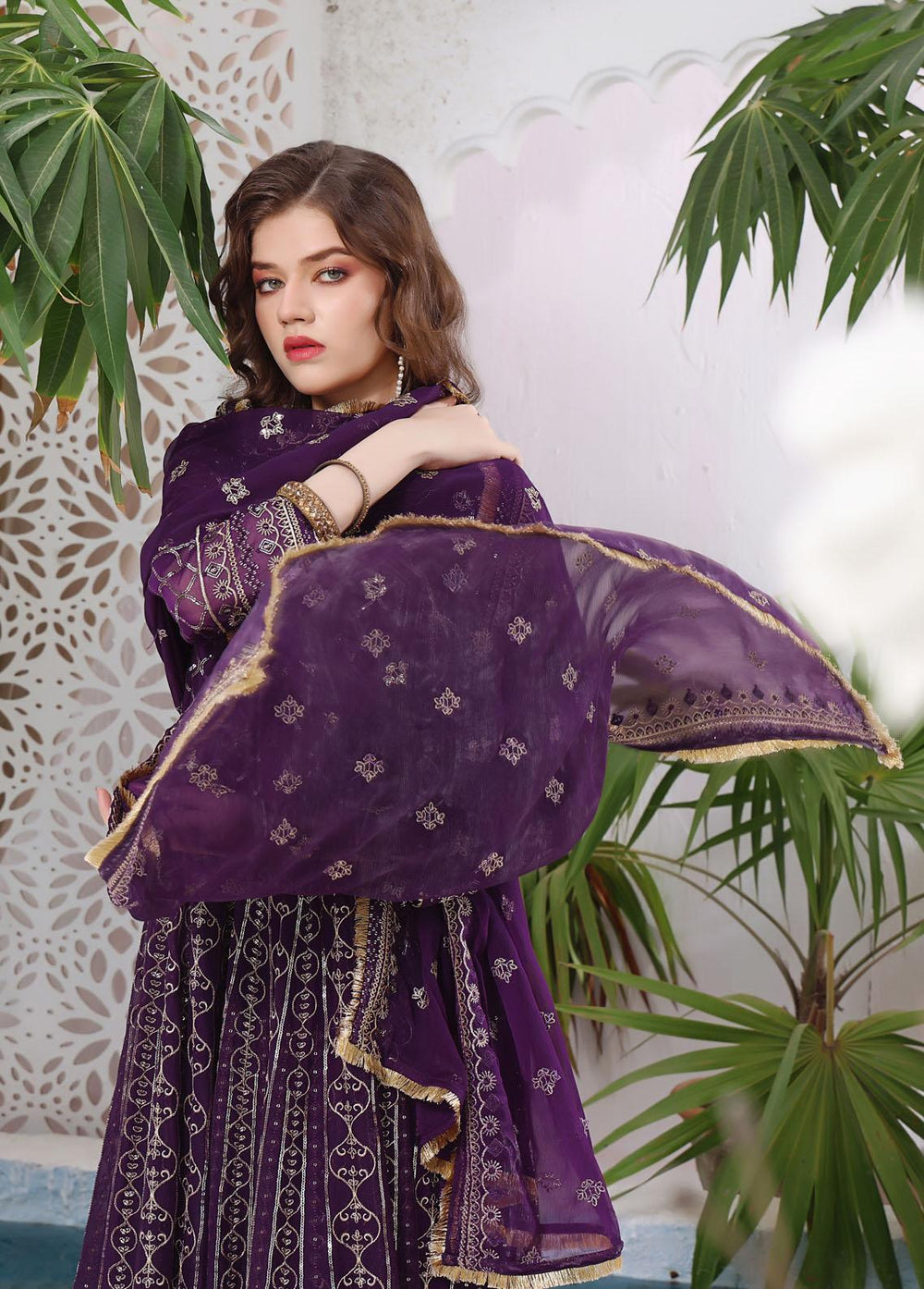 Al Harir Apparel Pret Eastern Chiffon 4 Piece Suit Nashwa Purple