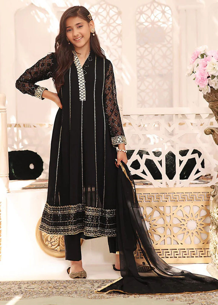 Al Harir Apparel Pret Embroidered Chiffon 3 Piece Suit Zarif Kids Black