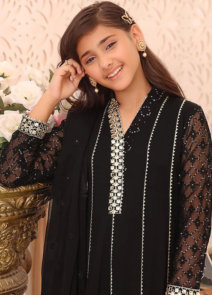 Al Harir Apparel Pret Embroidered Chiffon 3 Piece Suit Zarif Kids Black