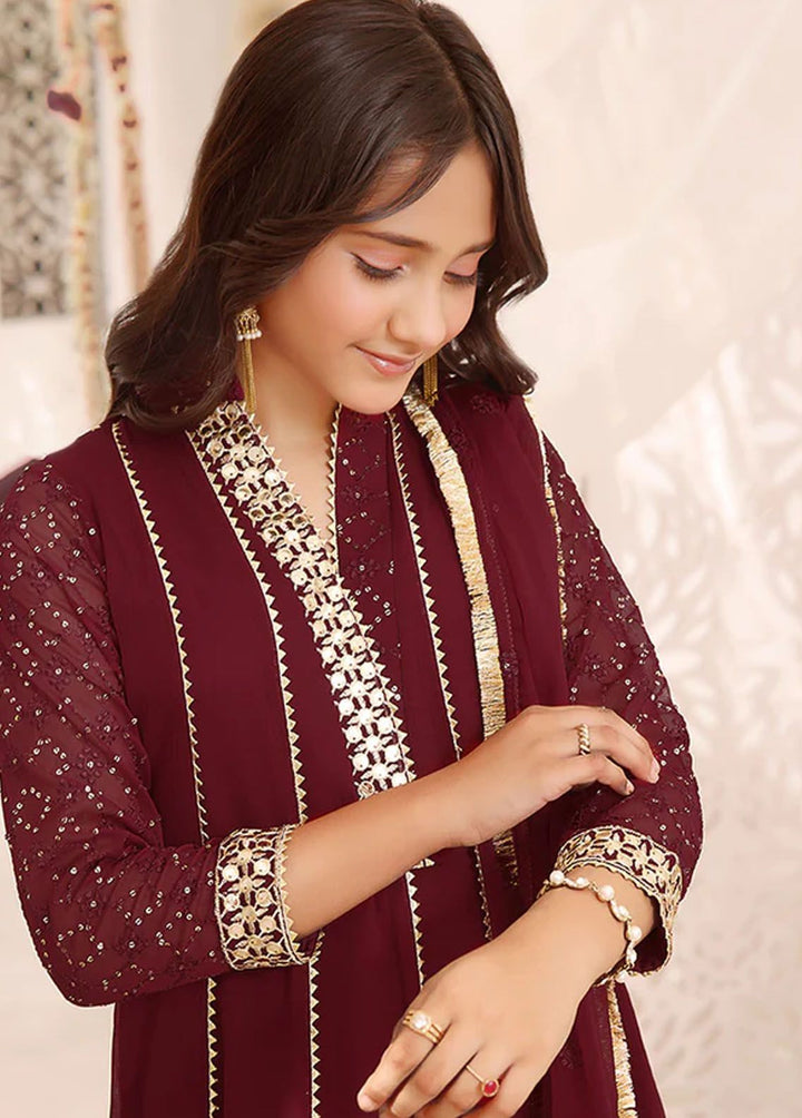 Al Harir Apparel Pret Embroidered Chiffon 3 Piece Suit Zarif Kids Maroon