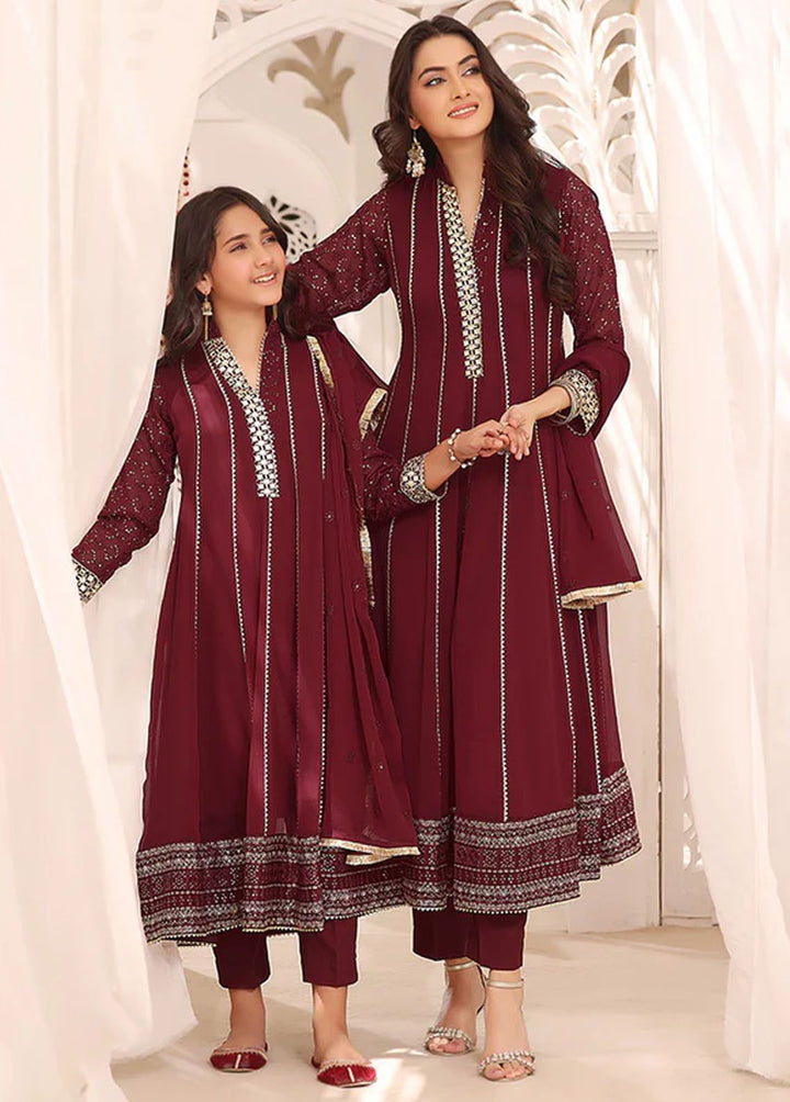 Al Harir Apparel Pret Embroidered Chiffon 3 Piece Suit Zarif Kids Maroon