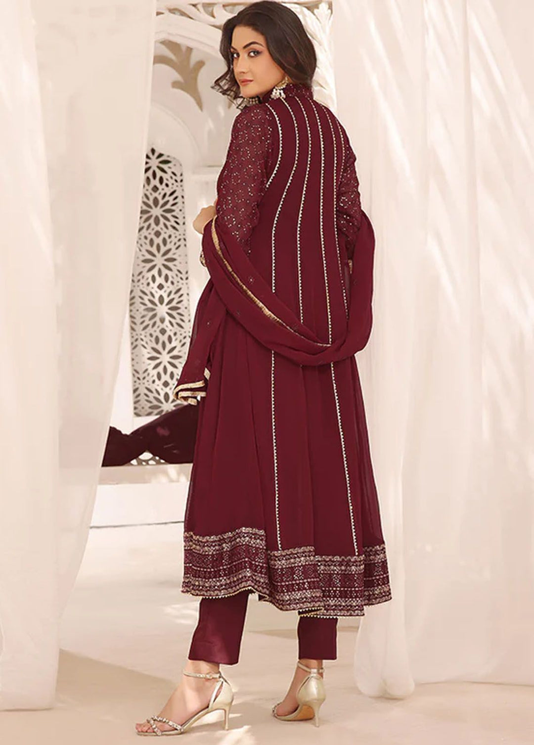 Al Harir Apparel Pret Embroidered Chiffon 3 Piece Suit Zarif Maroon