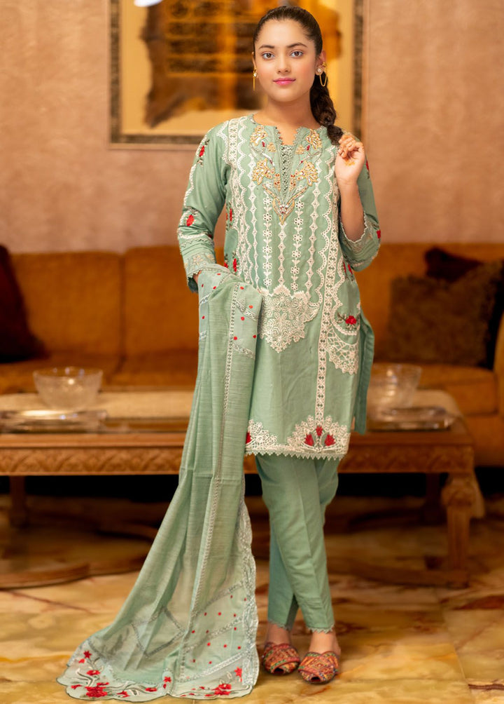 Al Harir Apparel Pret Embroidered Lawn 3 Piece Suit Manzar Kids Mint Green