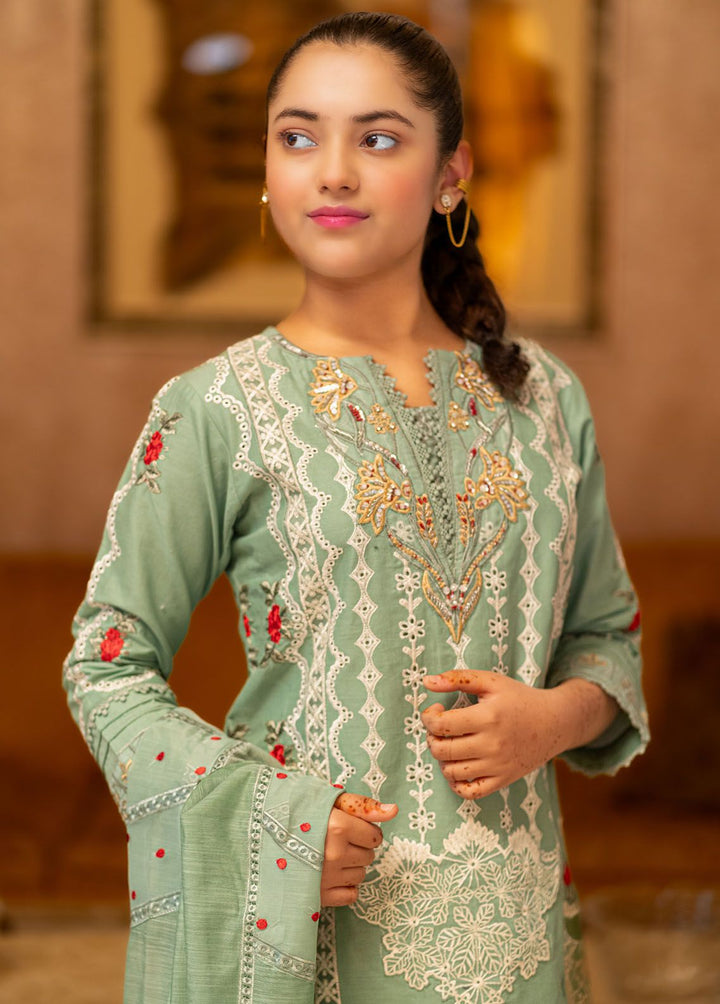 Al Harir Apparel Pret Embroidered Lawn 3 Piece Suit Manzar Kids Mint Green
