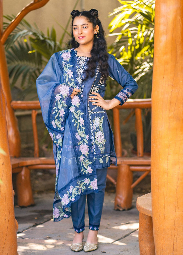 Al Harir Apparel Pret Embroidered Lawn 3 Piece Suit Manzar Kids Navy Blue