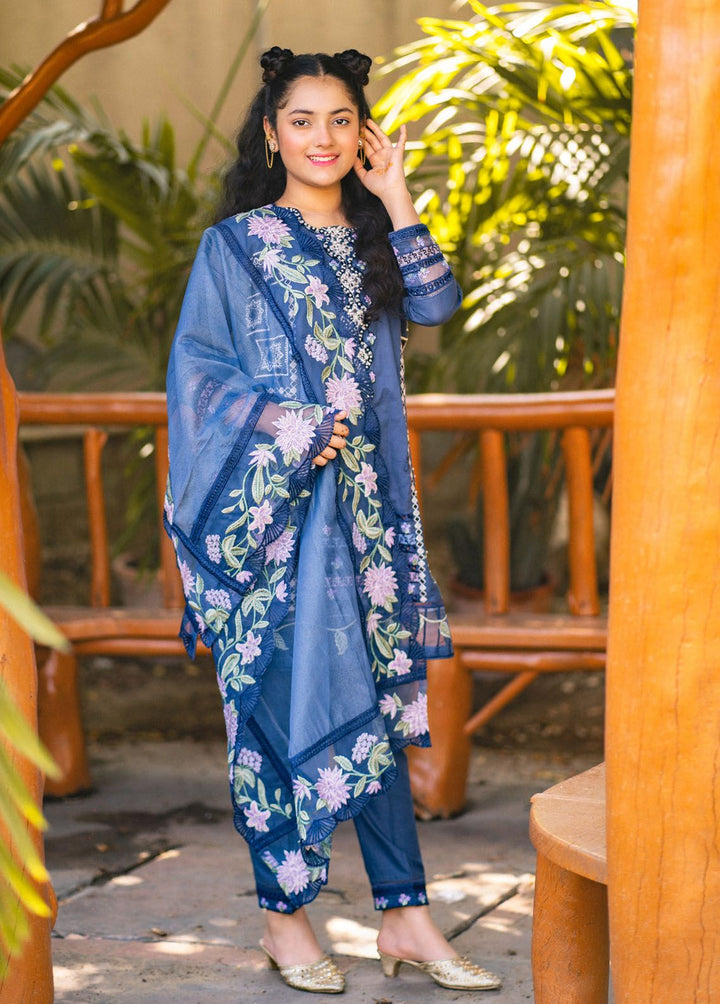 Al Harir Apparel Pret Embroidered Lawn 3 Piece Suit Manzar Kids Navy Blue