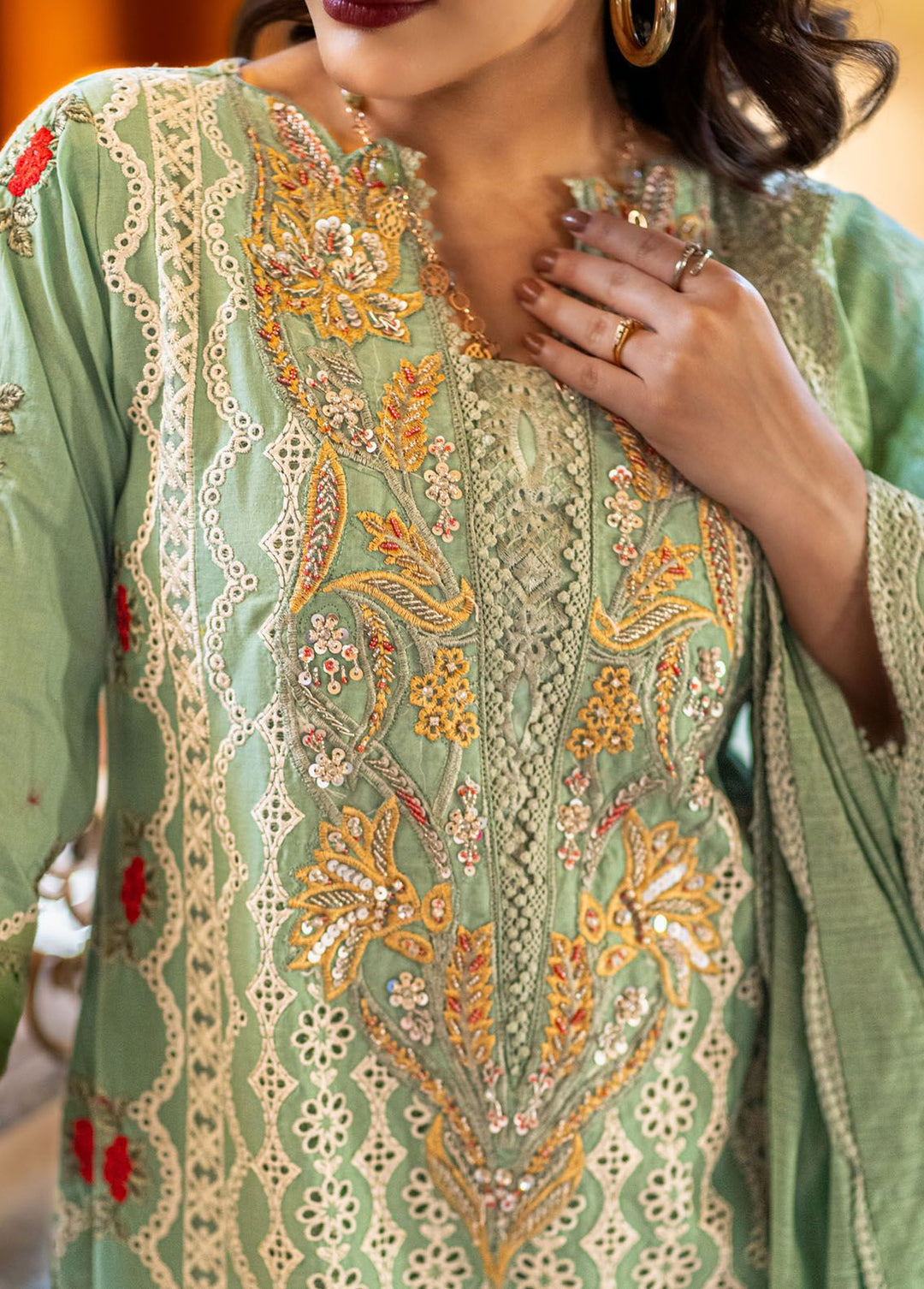 Al Harir Apparel Pret Embroidered Lawn 3 Piece Suit Manzar Mint Green
