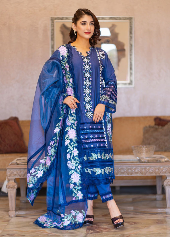 Al Harir Apparel Pret Embroidered Lawn 3 Piece Suit Manzar Navy Blue