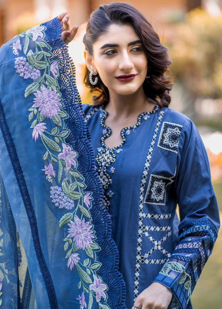 Al Harir Apparel Pret Embroidered Lawn 3 Piece Suit Manzar Navy Blue