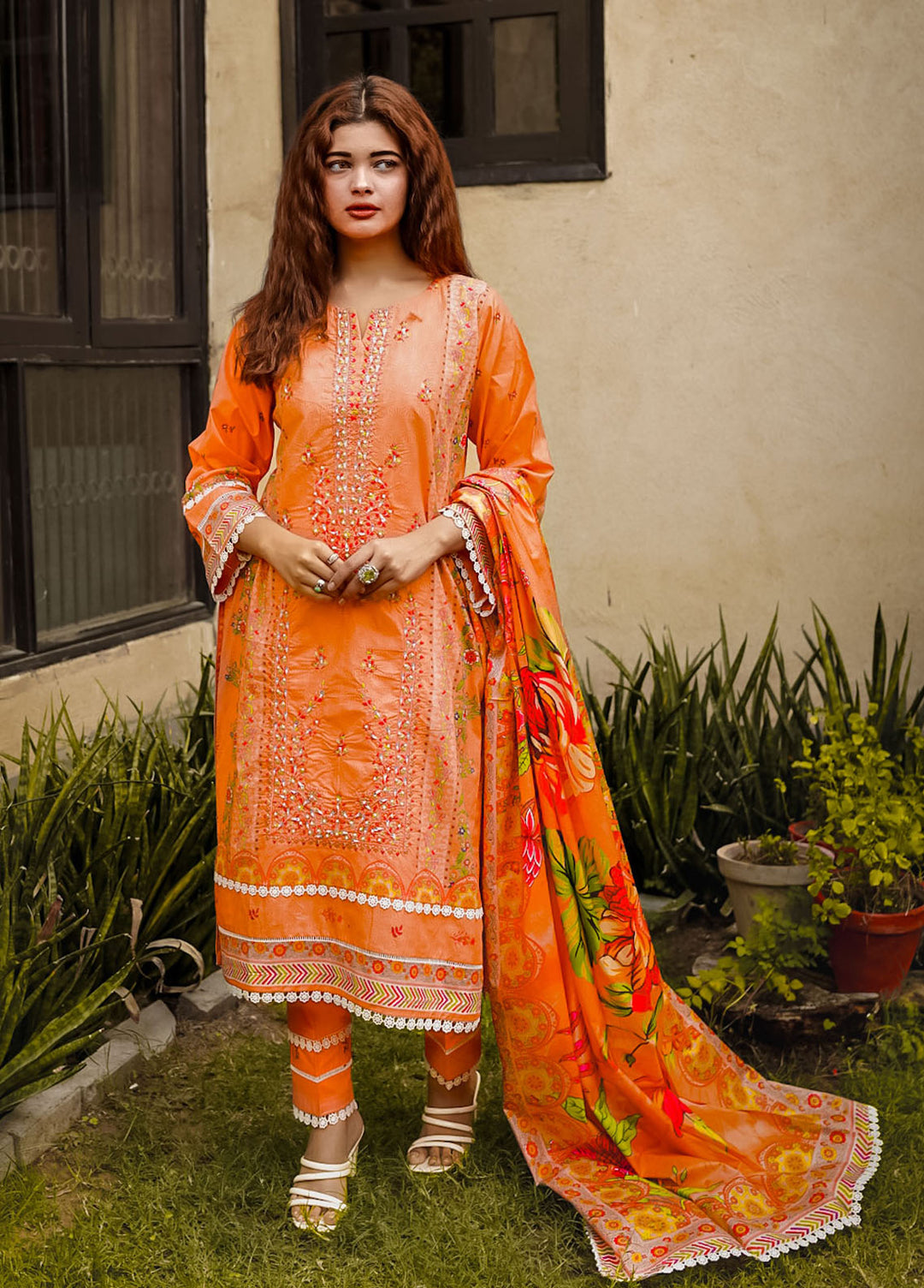 Al Harir Apparel Pret Formal Lawn 3 Piece Suit Mijwan-Peach