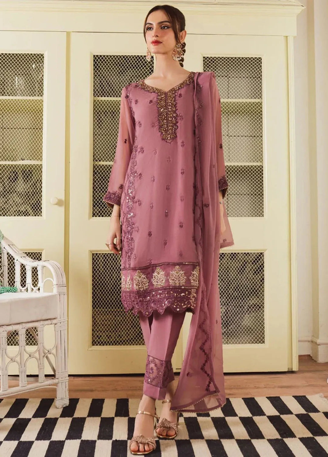 Al Harir Pret Embroidered Chiffon 3 Piece Suit Anmol Lilac