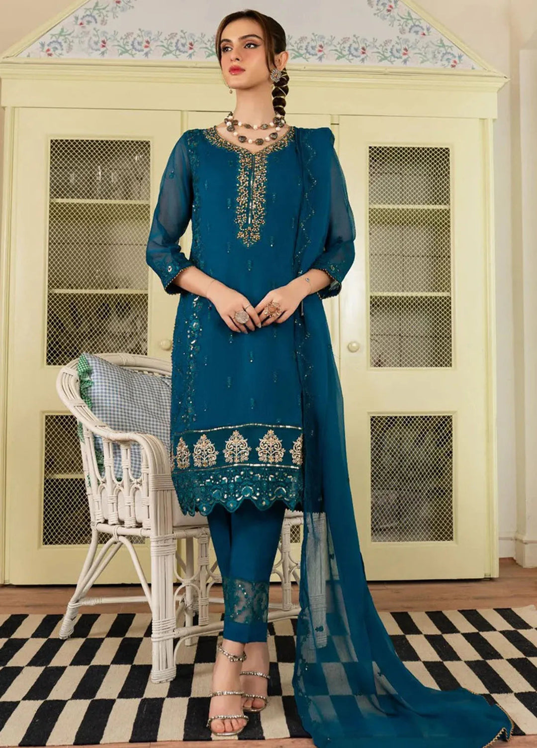 Al Harir Pret Embroidered Chiffon 3 Piece Suit Anmol Peacock
