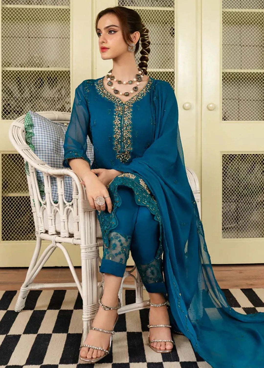 Al Harir Pret Embroidered Chiffon 3 Piece Suit Anmol Peacock