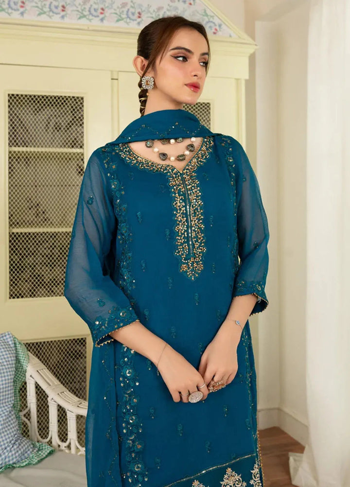 Al Harir Pret Embroidered Chiffon 3 Piece Suit Anmol Peacock