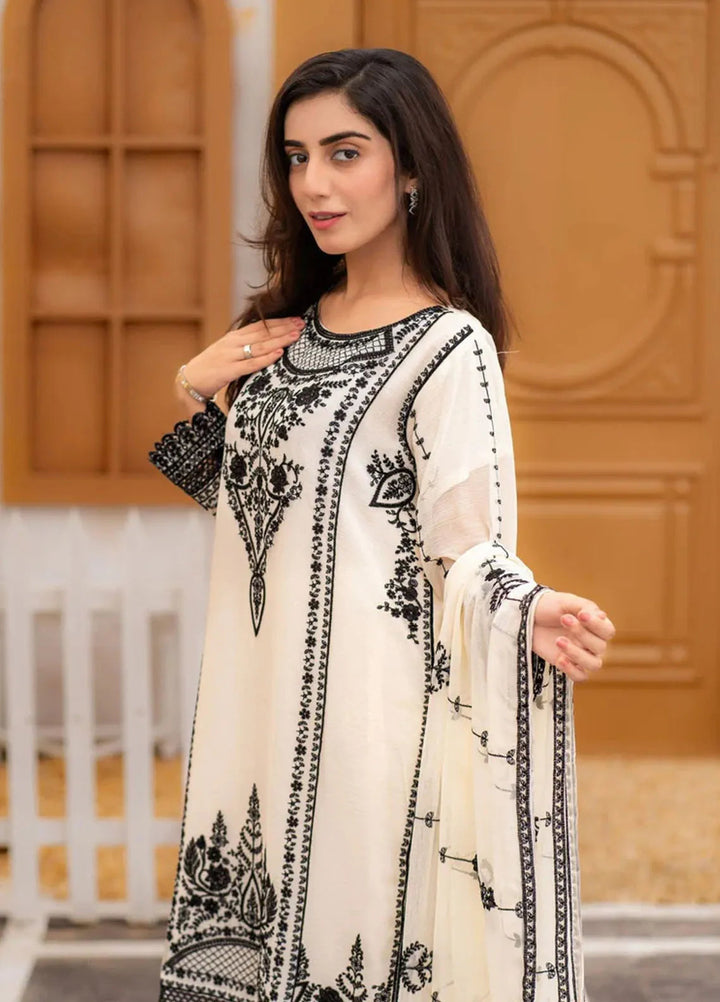 Al Harir Pret Embroidered Chiffon 3 Piece Suit Ayeza Off white