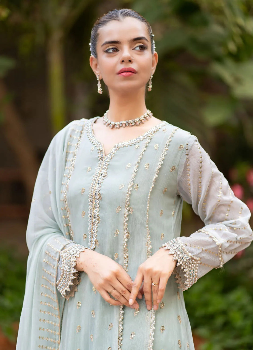 Al Harir  Pret Embroidered Chiffon 3 Piece Suit Gulaal Green