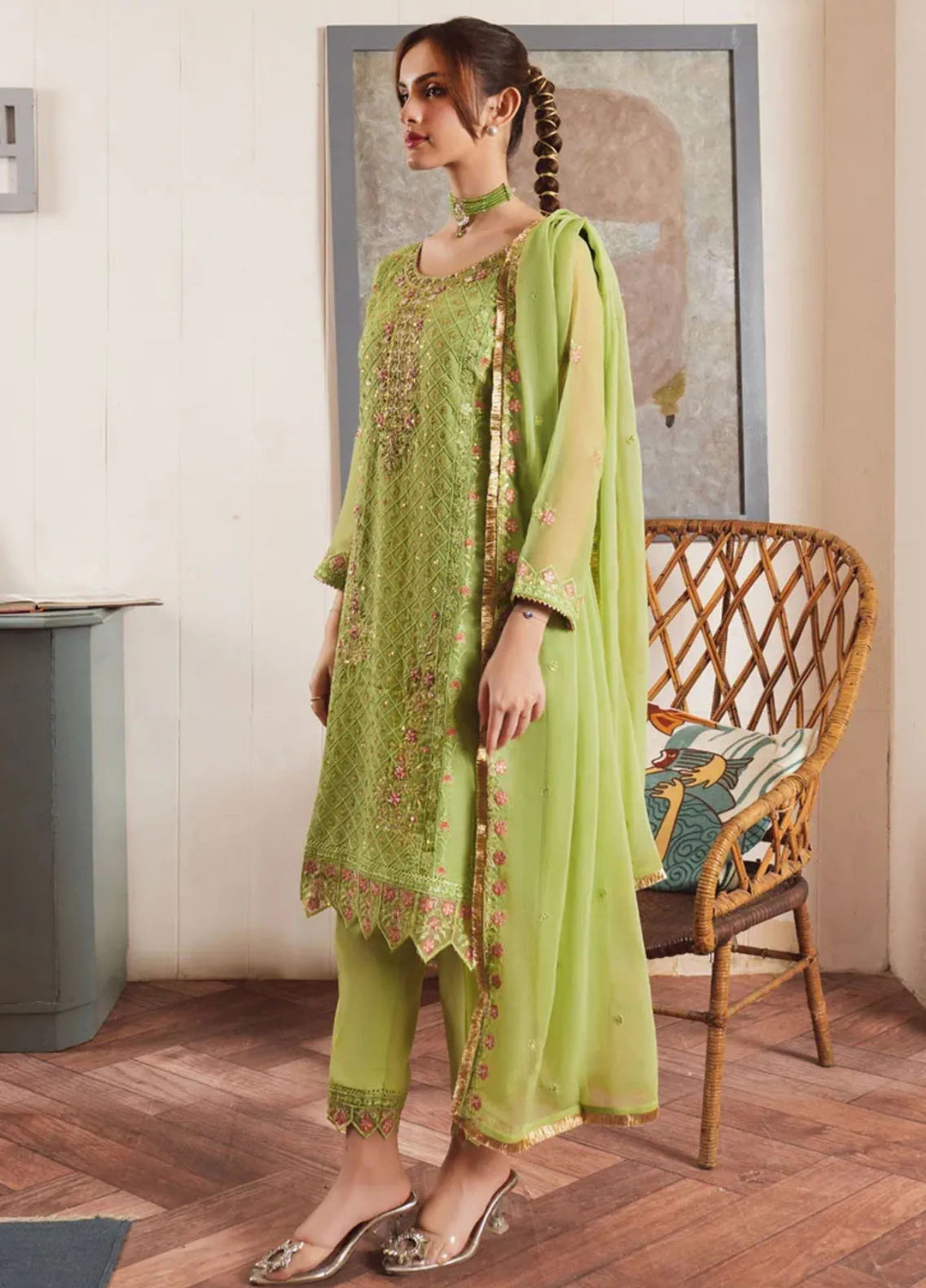 Al Harir Pret Embroidered Chiffon 3 Piece Suit Haani Angoori