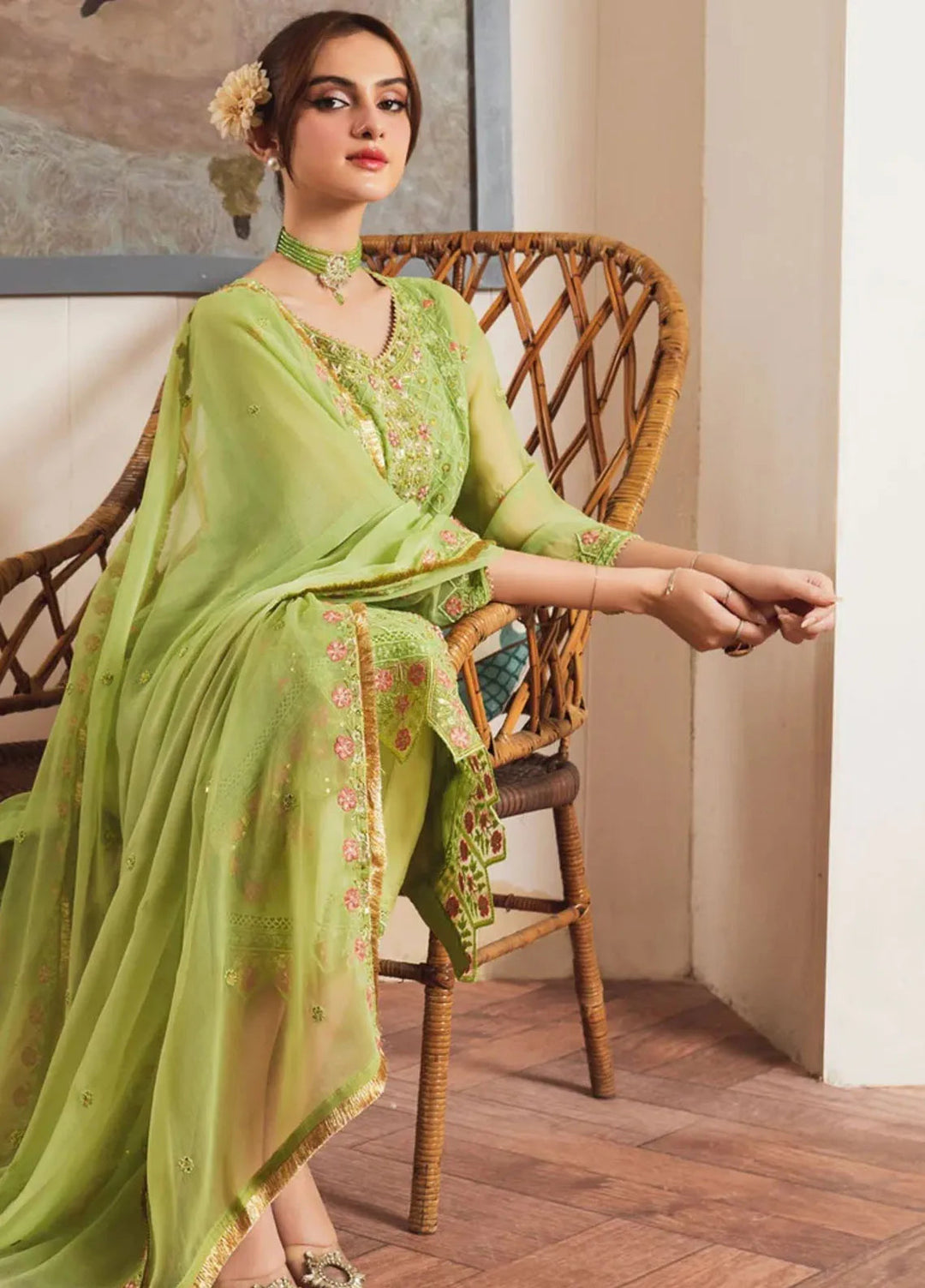 Al Harir Pret Embroidered Chiffon 3 Piece Suit Haani Angoori