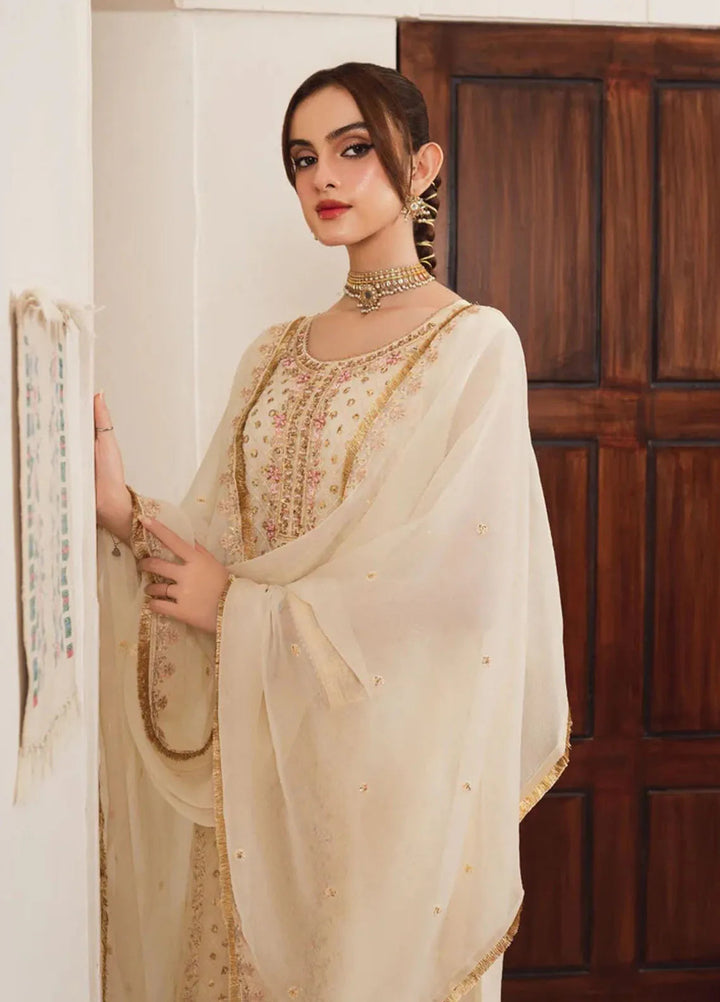Al Harir Pret Embroidered Chiffon 3 Piece Suit Haani Off White