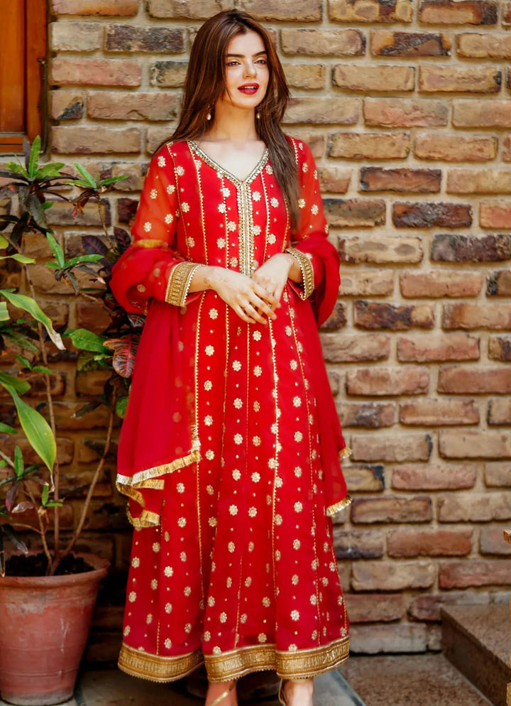 Al Harir  Pret Embroidered Chiffon 3 Piece Suit Mehar Maroon