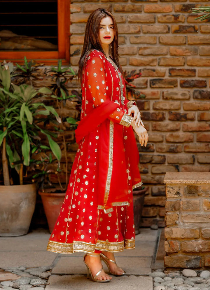 Al Harir  Pret Embroidered Chiffon 3 Piece Suit Mehar Maroon