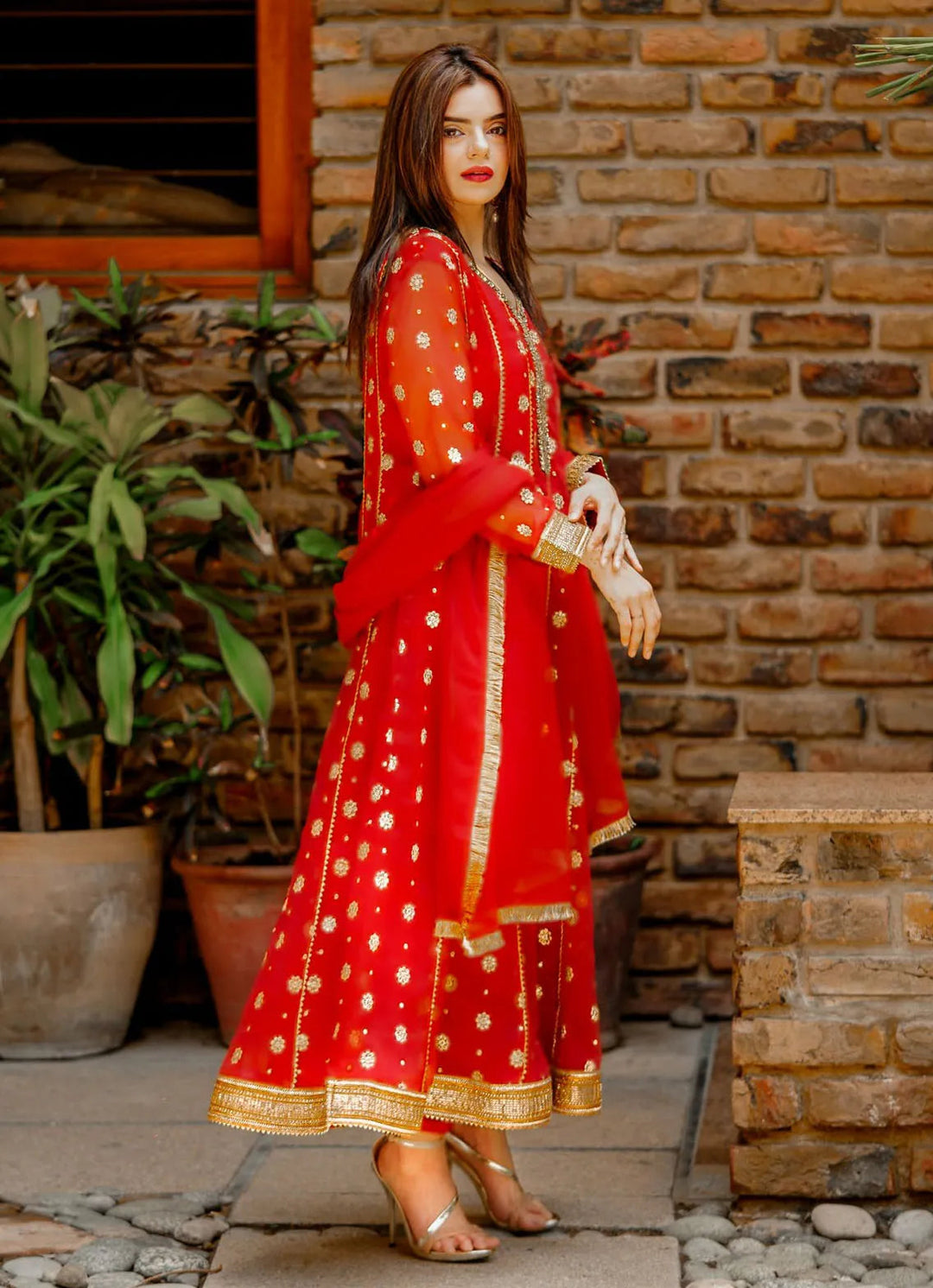 Al Harir  Pret Embroidered Chiffon 3 Piece Suit Mehar Maroon