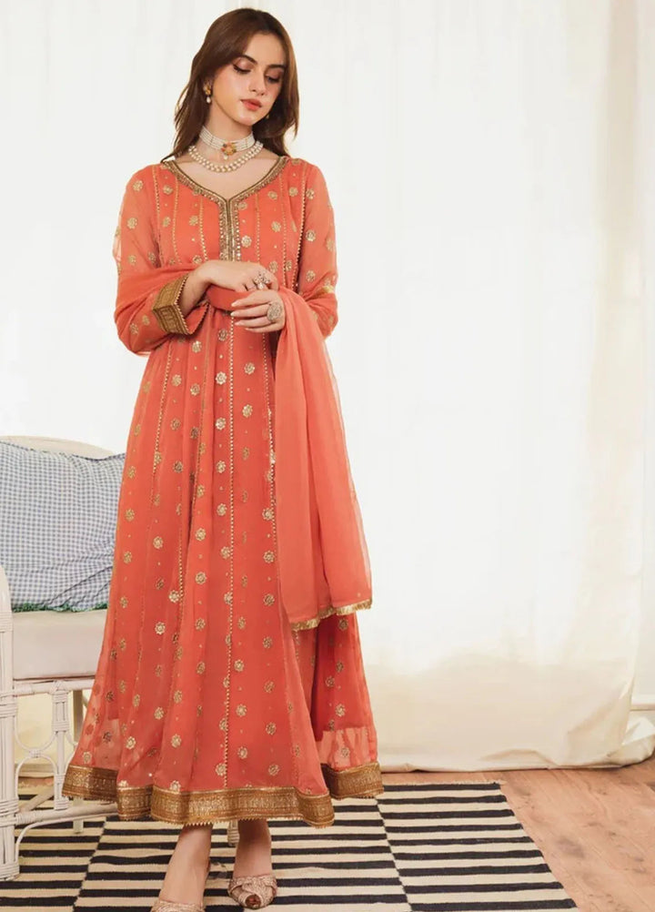 Al Harir Pret Embroidered Chiffon 3 Piece Suit Mehar Peach