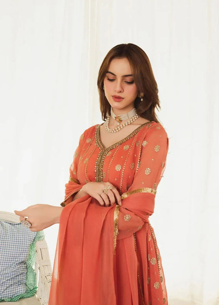 Al Harir Pret Embroidered Chiffon 3 Piece Suit Mehar Peach