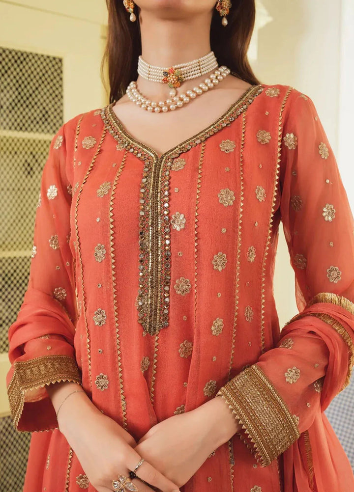 Al Harir Pret Embroidered Chiffon 3 Piece Suit Mehar Peach