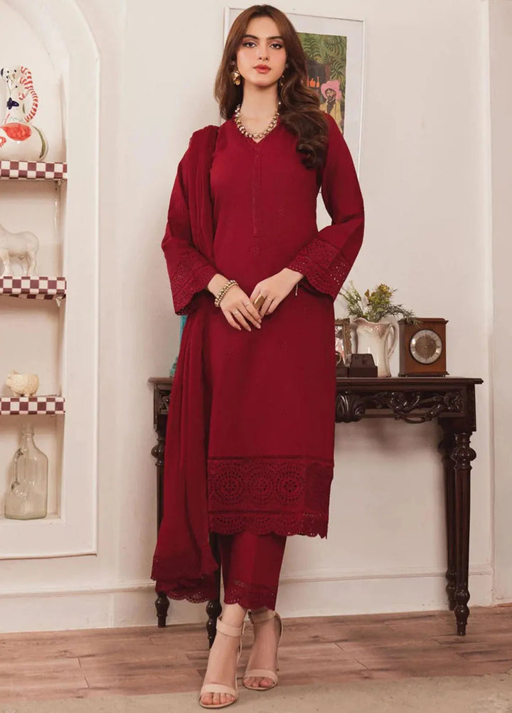 Al Harir Pret Embroidered Cotton 3 Piece Suit Geet Maroon