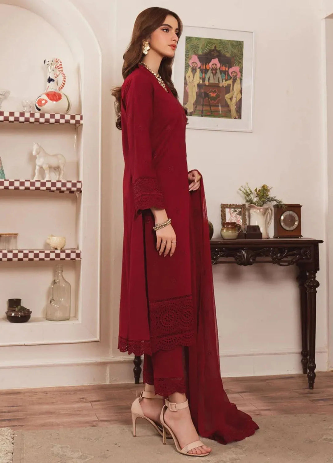 Al Harir Pret Embroidered Cotton 3 Piece Suit Geet Maroon