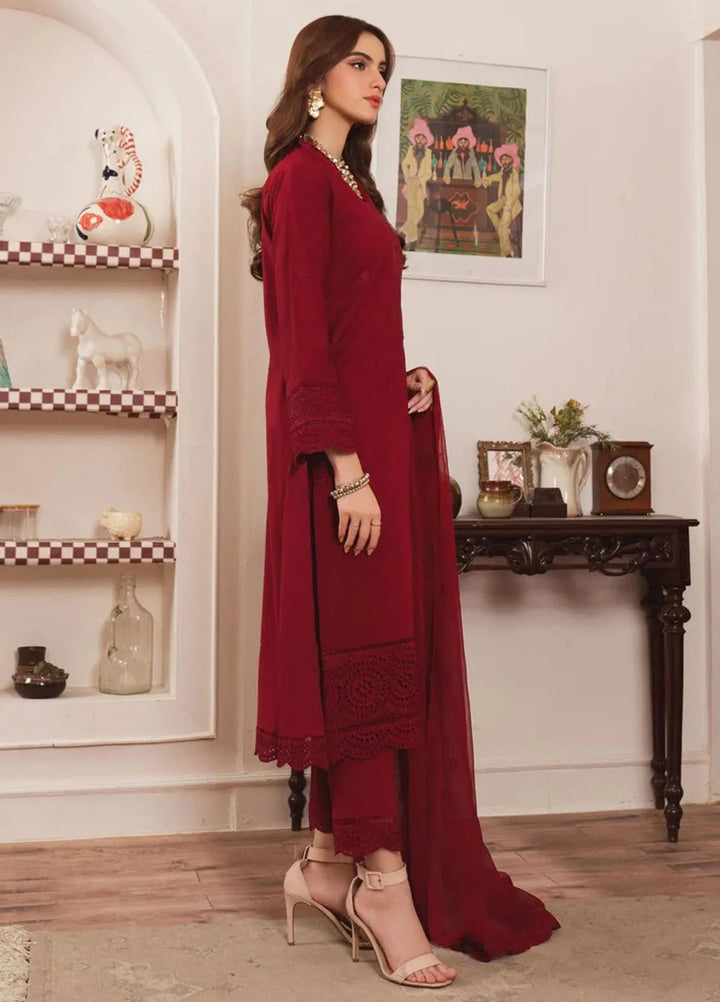 Al Harir Pret Embroidered Cotton 3 Piece Suit Geet Maroon