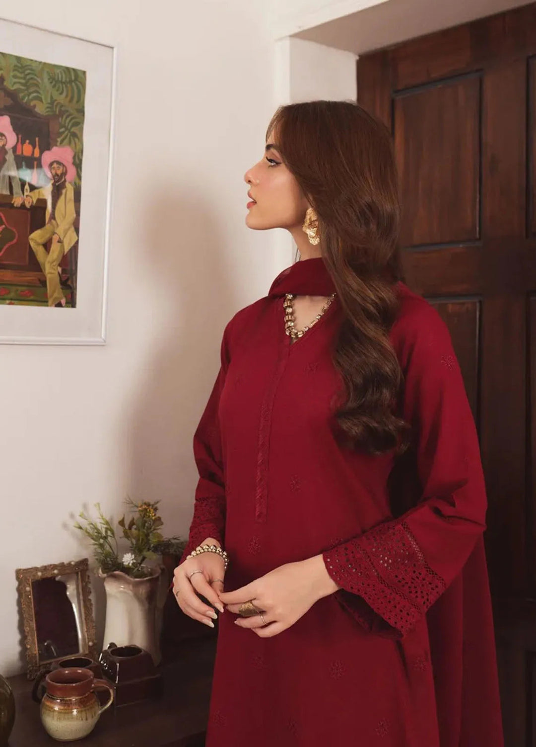 Al Harir Pret Embroidered Cotton 3 Piece Suit Geet Maroon