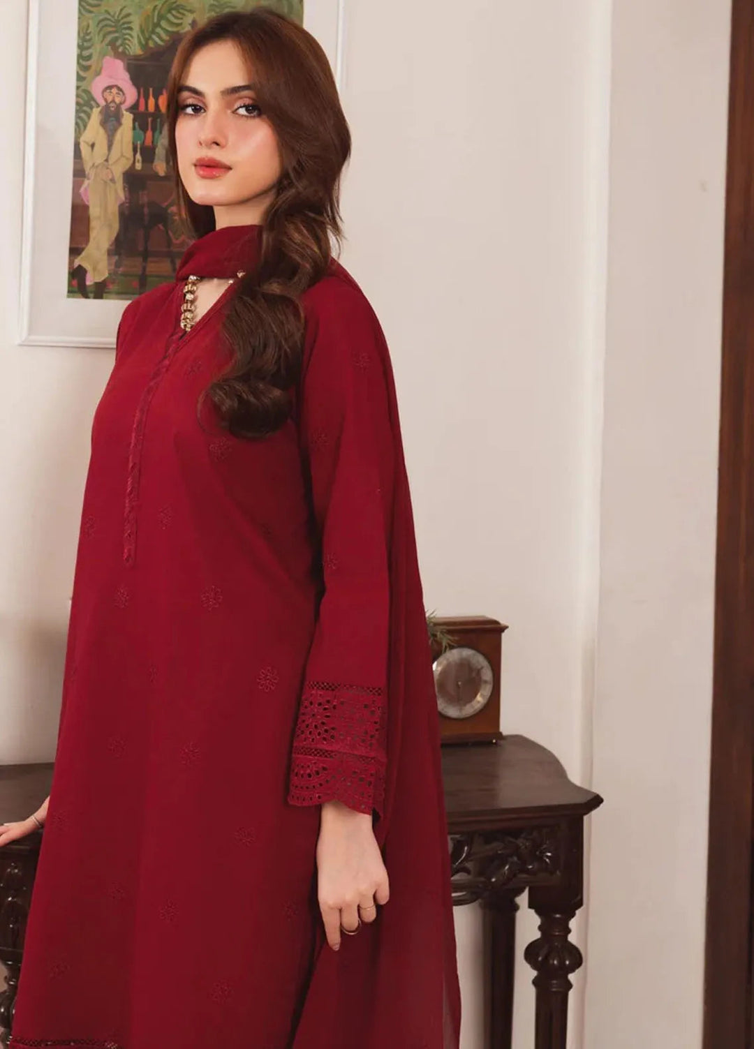 Al Harir Pret Embroidered Cotton 3 Piece Suit Geet Maroon