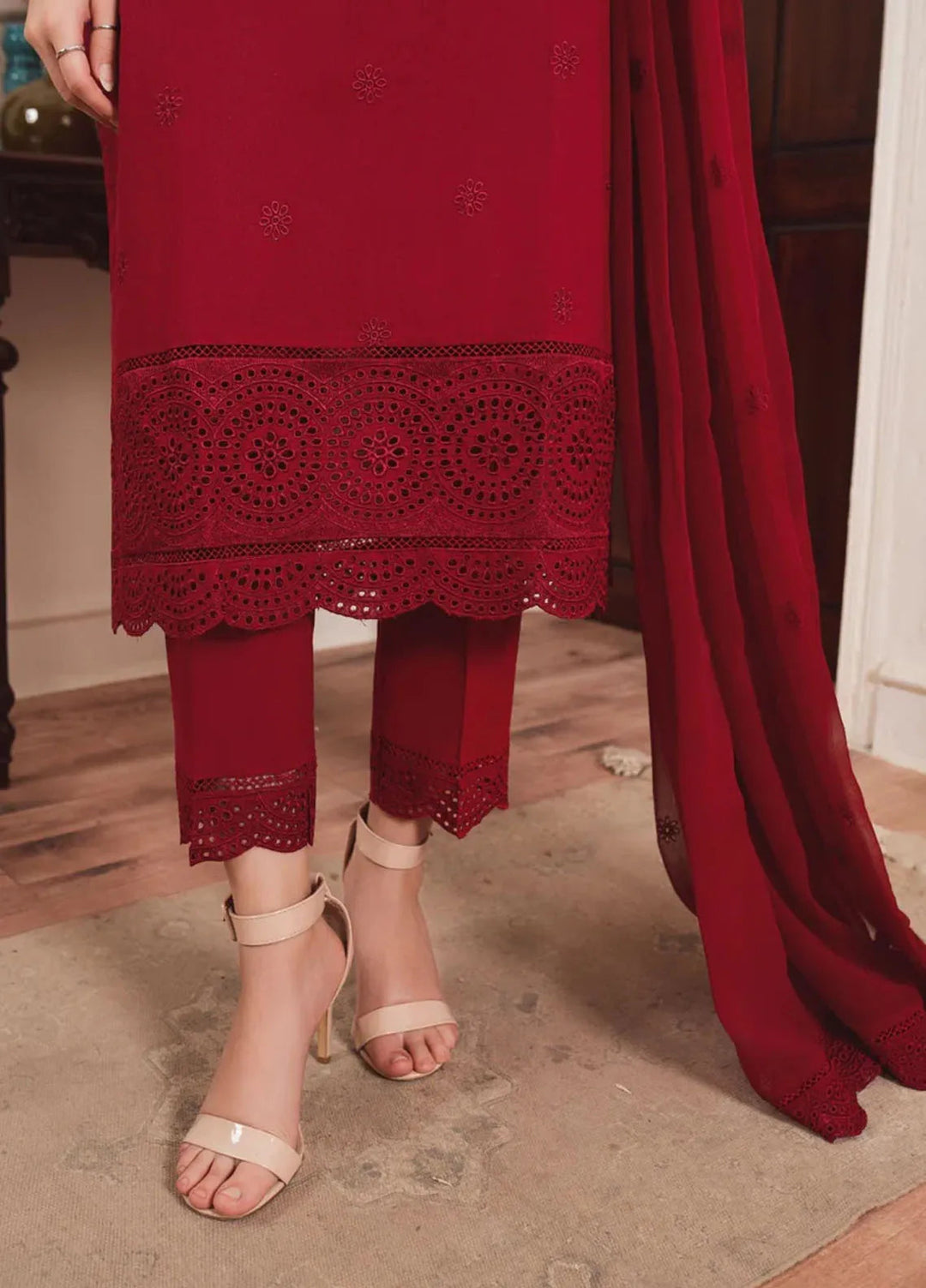 Al Harir Pret Embroidered Cotton 3 Piece Suit Geet Maroon