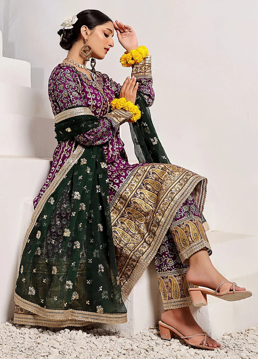 Al Harir Pret Embroidered Raw Silk 3 Piece Suit Gulmeena Purple