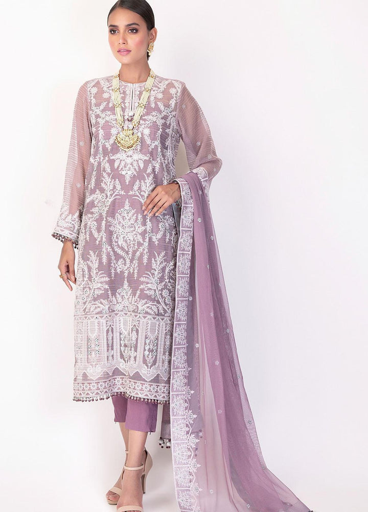Al Karam Embroidered Net Suits Unstitched 3 Piece AK21F FC-15G-21-2-Purple - Festive Collection